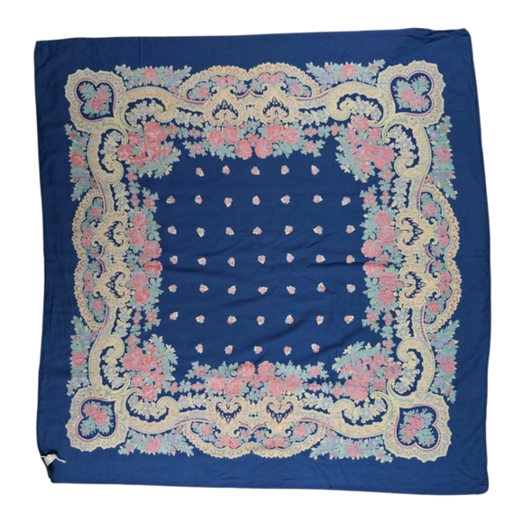NWOT BLUE FLORAL SCARF COTTON - Picture 3 of 4